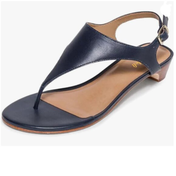miss left Dark Blue Open Toe Low Heeled Flip Flops Thong Strap Buckles Sandals - Picture 1 of 8